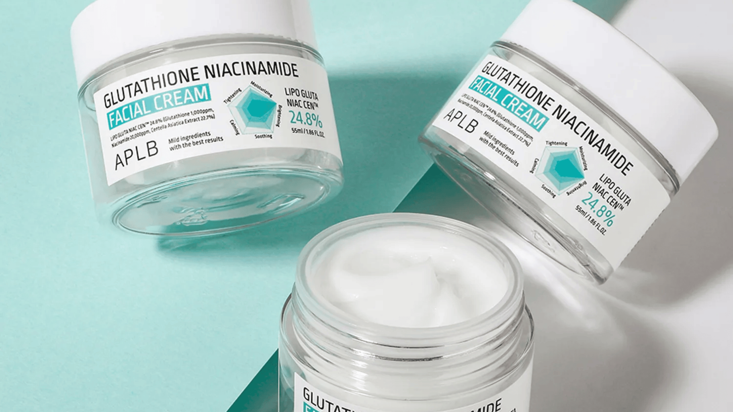 APLB Glutathione Niacinamide Facial Cream ansiktskräm som återfuktar, jämnar ut hudtonen och ger lyster med niacinamid och glutathione.