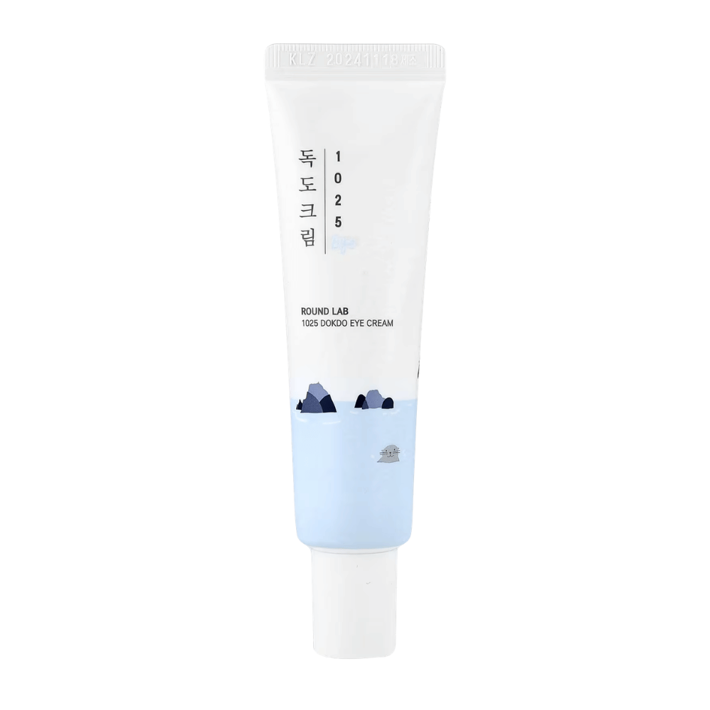 Round Lab 1025 Dokdo Eye Cream tuotekuva minimalistisella muotoilulla, kosteuttava koostumus herkälle iholle ja parantunut ihon kimmoisuus