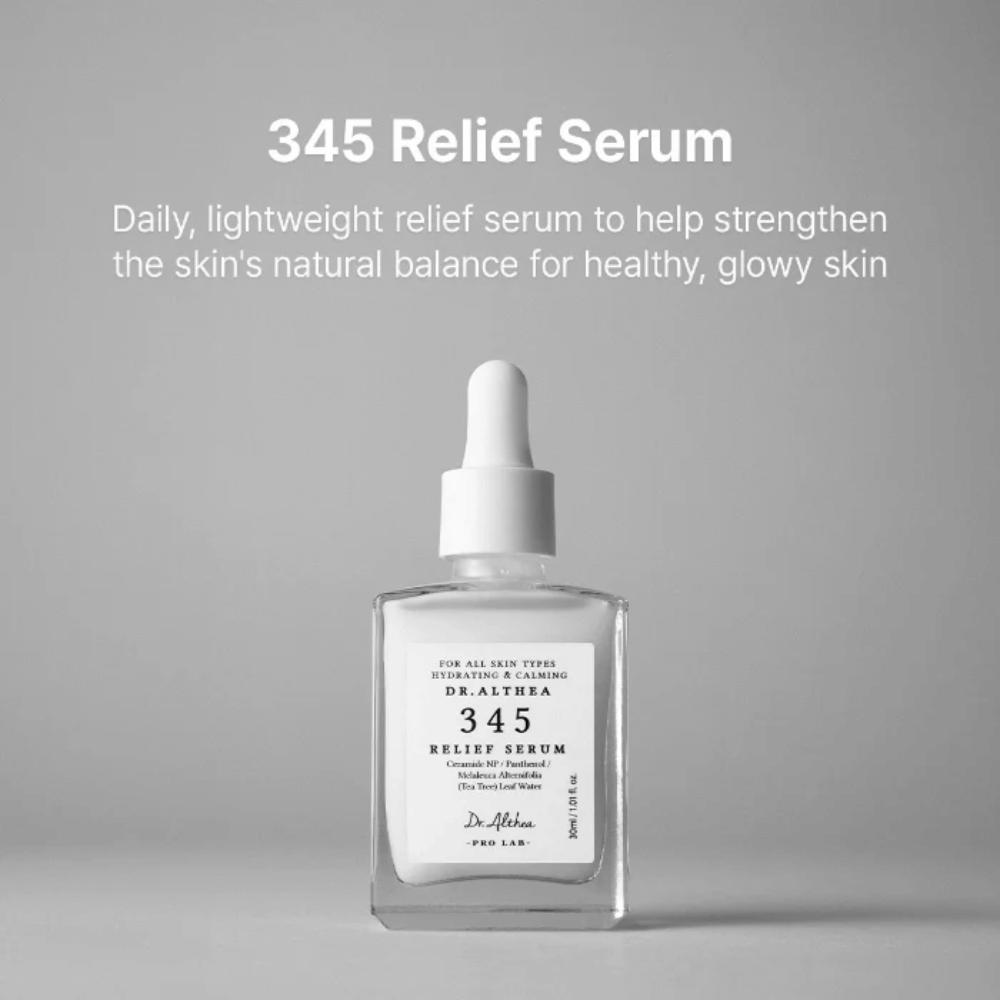 Dr. Althea 345 Relief Serum 30 ml – kevyt kosteuttava seerumi herkälle iholle keramideilla, pantenolilla ja tea tree-vedellä.