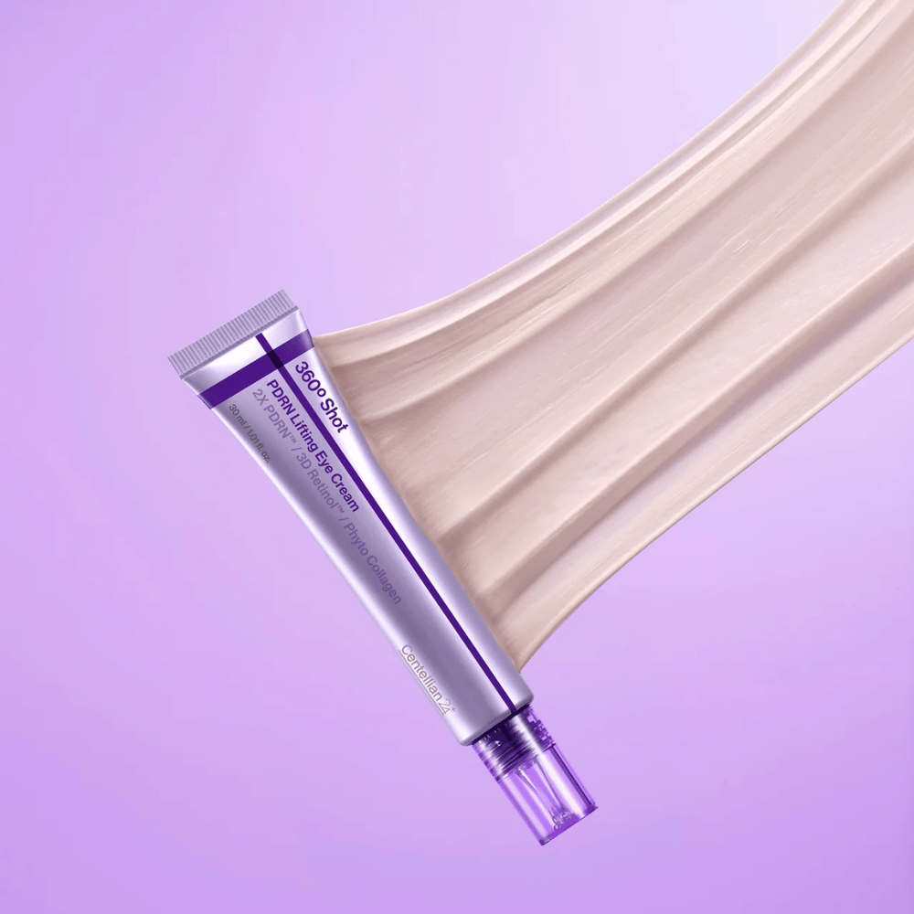 Centellian24 360º Shot PDRN Lifting Eye Cream koostumus – lähikuva kermainen Silmänympärysvoide PDRN ja kollageenia, jotka auttavat kosteuttamaan ja antamaan silmien ympärillä olevalle iholle sileämmän ulkonäön.