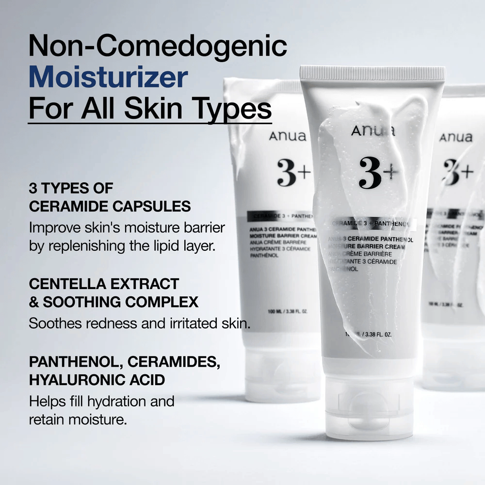 Anua 3 Ceramide Panthenol Cream – kosteuttava, rauhoittava ja ei-komedogeeninen voide kaikille ihotyypeille.