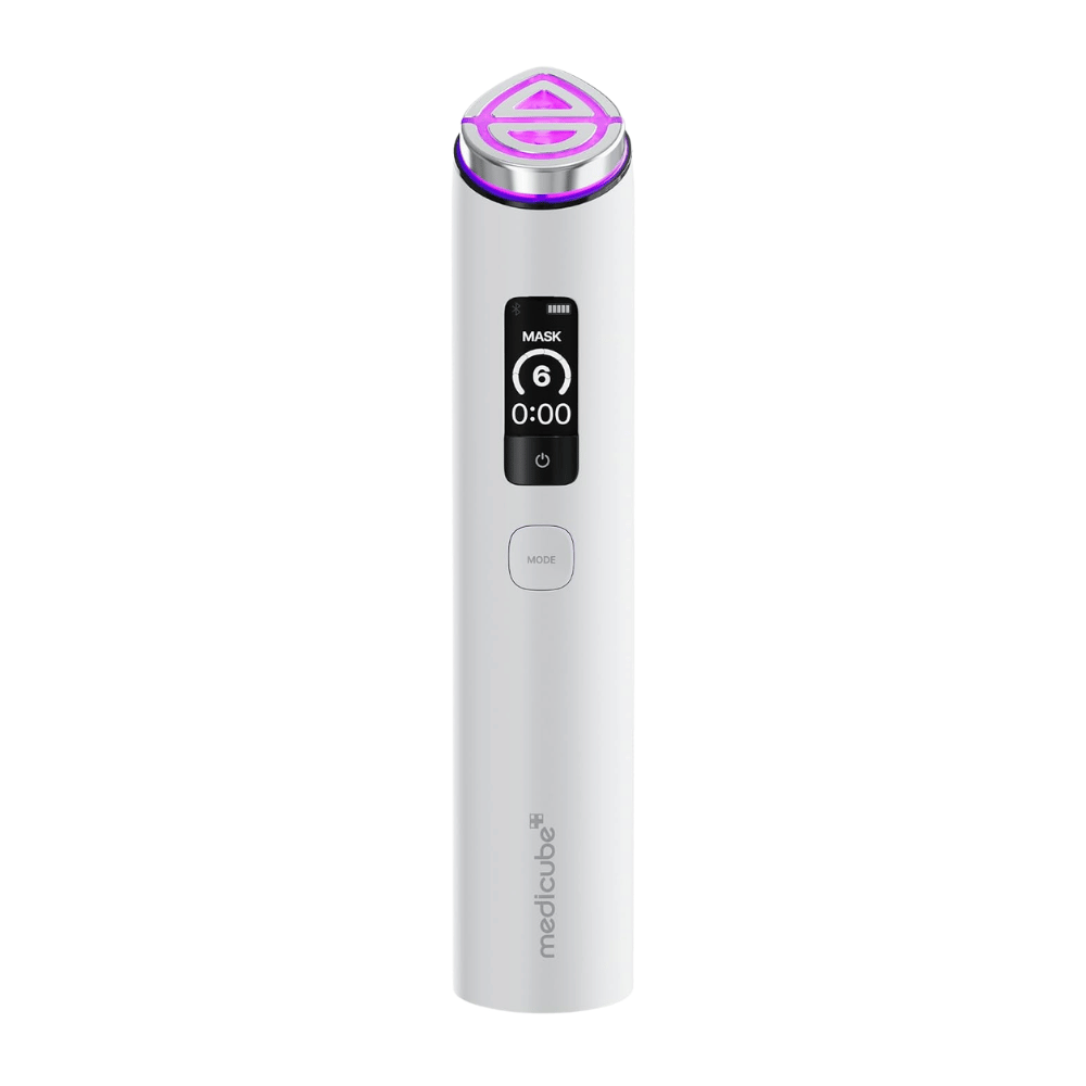 medicube AGE-R Booster Pro X2 Valkoinen sähköinen ihonhoitolaite, jossa on Mask Mode ihonhoitotuotteiden imeytymisen tehostamiseksi