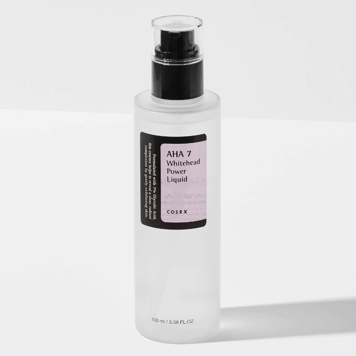 COSRX AHA 7 Whitehead Power Liquid 100 ml, kemiallinen kasvojen kuorinta glykolihapolla, joka kuorii, vähentää mustapäitä ja kirkastaa ihoa.