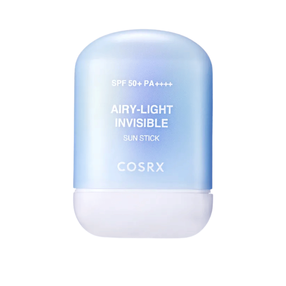 Tuotekuva COSRX Airy-Light Invisible Sun Stick 19 g – läpinäkyvä aurinkopuikko, jossa on korkea UV-suoja ja silkkinen tunne.