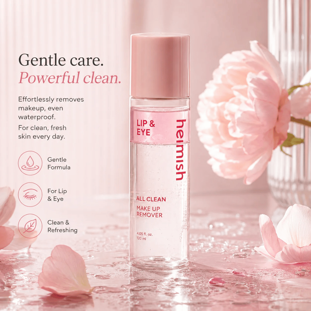 heimish All Clean Makeup Remover silmä- ja huulimeikin hellävaraiseen poistoon kaksivaiheisella koostumuksella