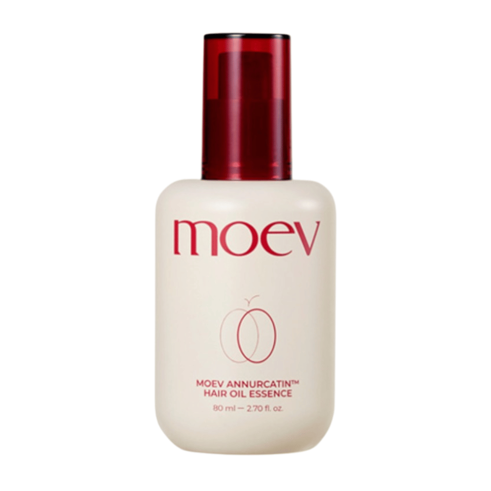 MOEV Annurcatin Hair Oil Essence 80ml – kevyt hiusöljy, joka sisältää biotiinia ja Annurca-omenaa, vahvistaa, kosteuttaa ja antaa hiuksille luonnollista kiiltoa latistamatta.