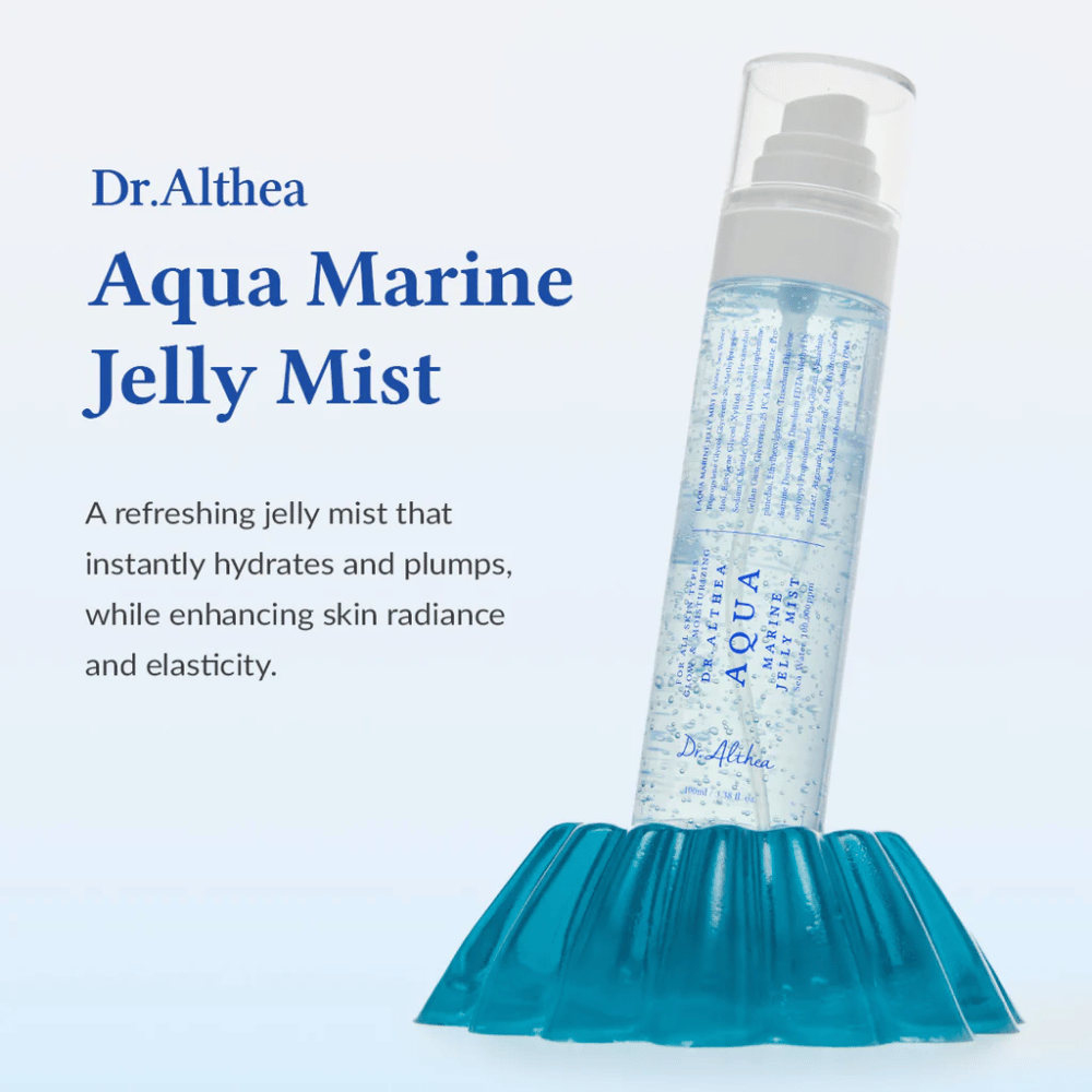 Dr. Althea Aqua Marine Jelly Mist esitetty kosteuttavana kasvosuihkeena päivittäiseen ihonhoitoon