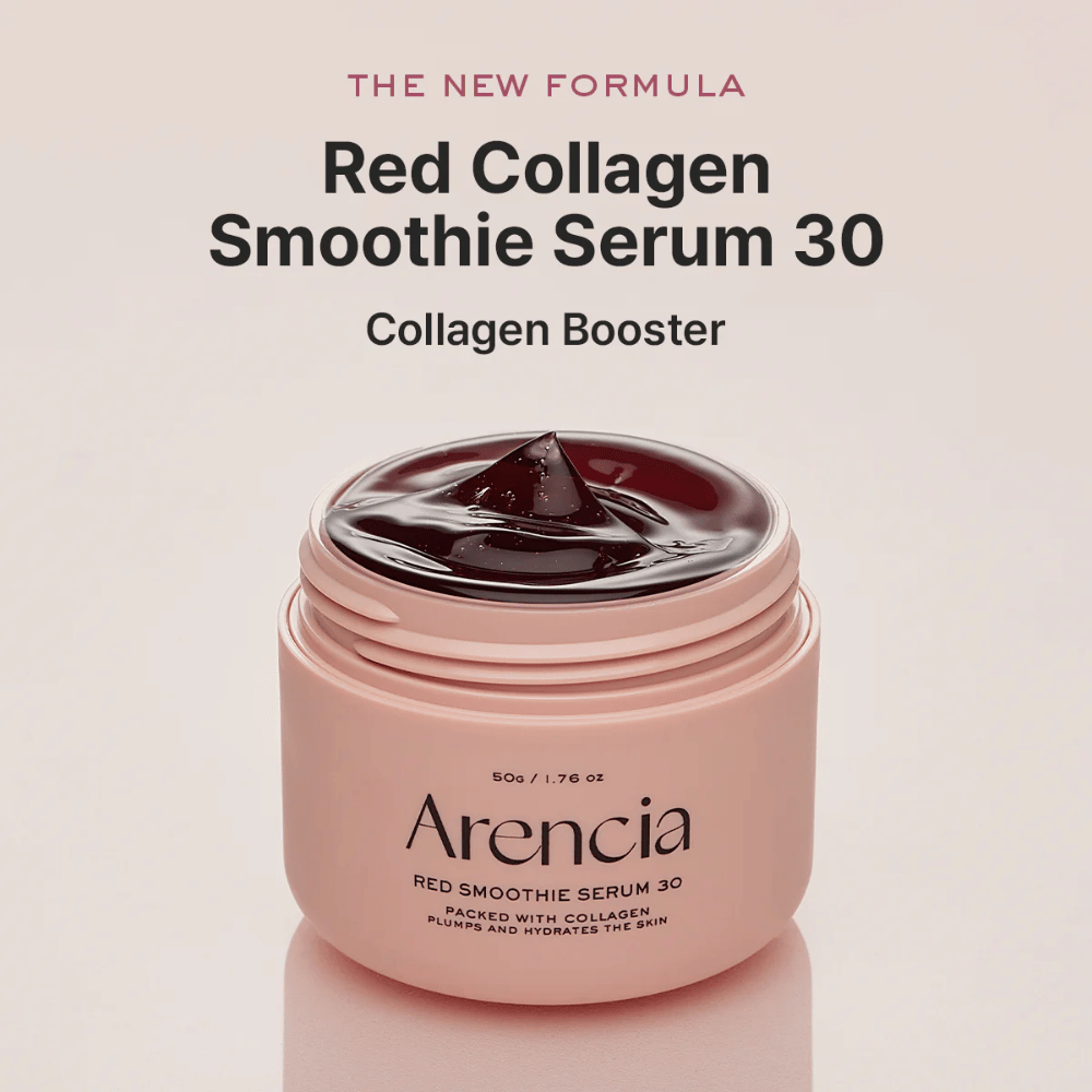 Arencia Red Smoothie Serum 30 pinkissä purkissa, uusi koostumus, joka toimii kollageenibuusterina.