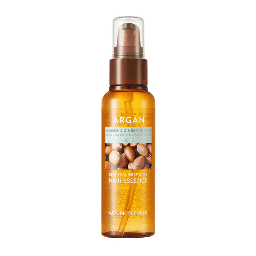 Tuotekuva Nature Republic Argan Essential Moisture Hair Oil 80 ml – ravitseva hiusöljy kuiville ja vaurioituneille hiuksille.