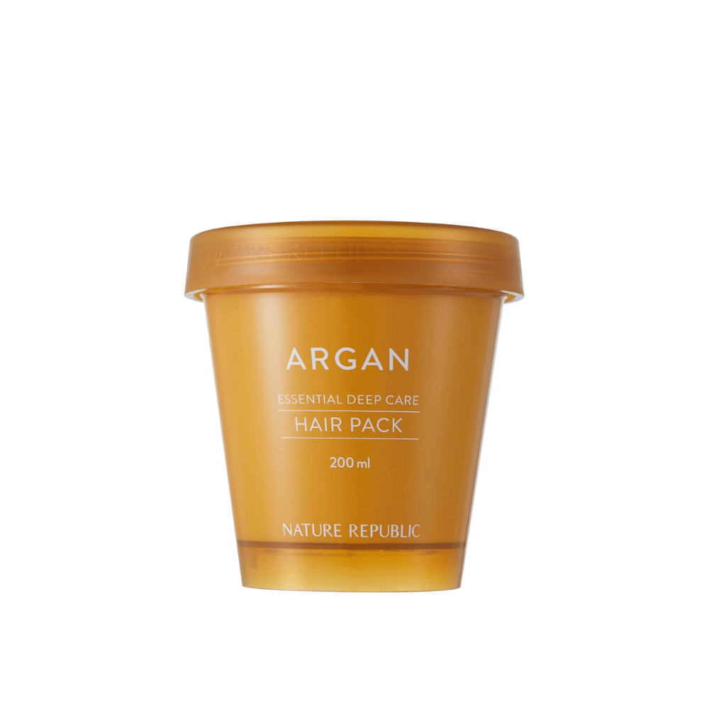 Tuotekuva Nature Republic Argan Essential Moisture Repairing Hair Mask 200 ml – kosteuttava hiusnaamio arganöljyllä.