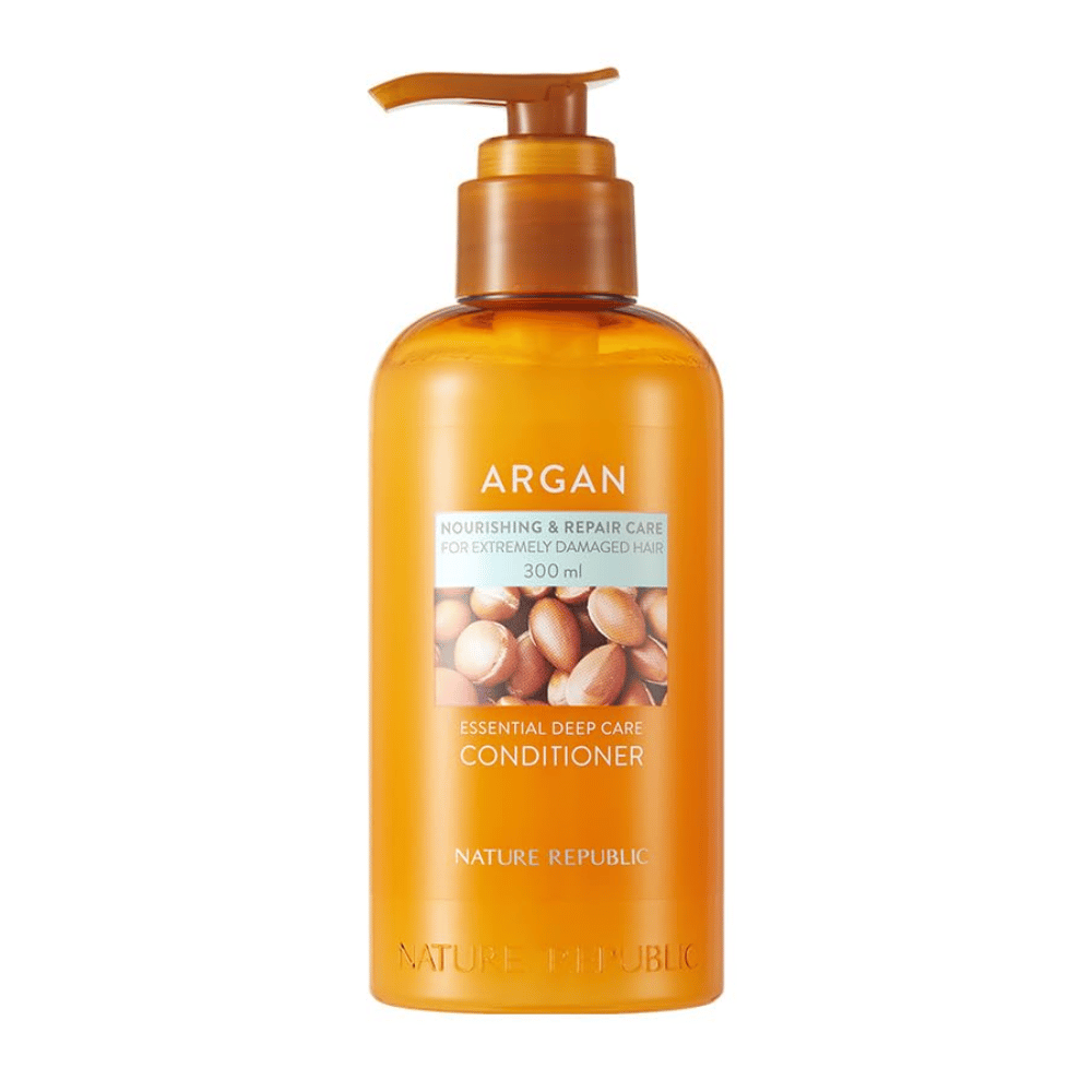 Tuotekuva Nature Republic Argan Essential Moisture Repairing Conditioner 300 ml kuivalle ja vaurioituneelle hiukselle.