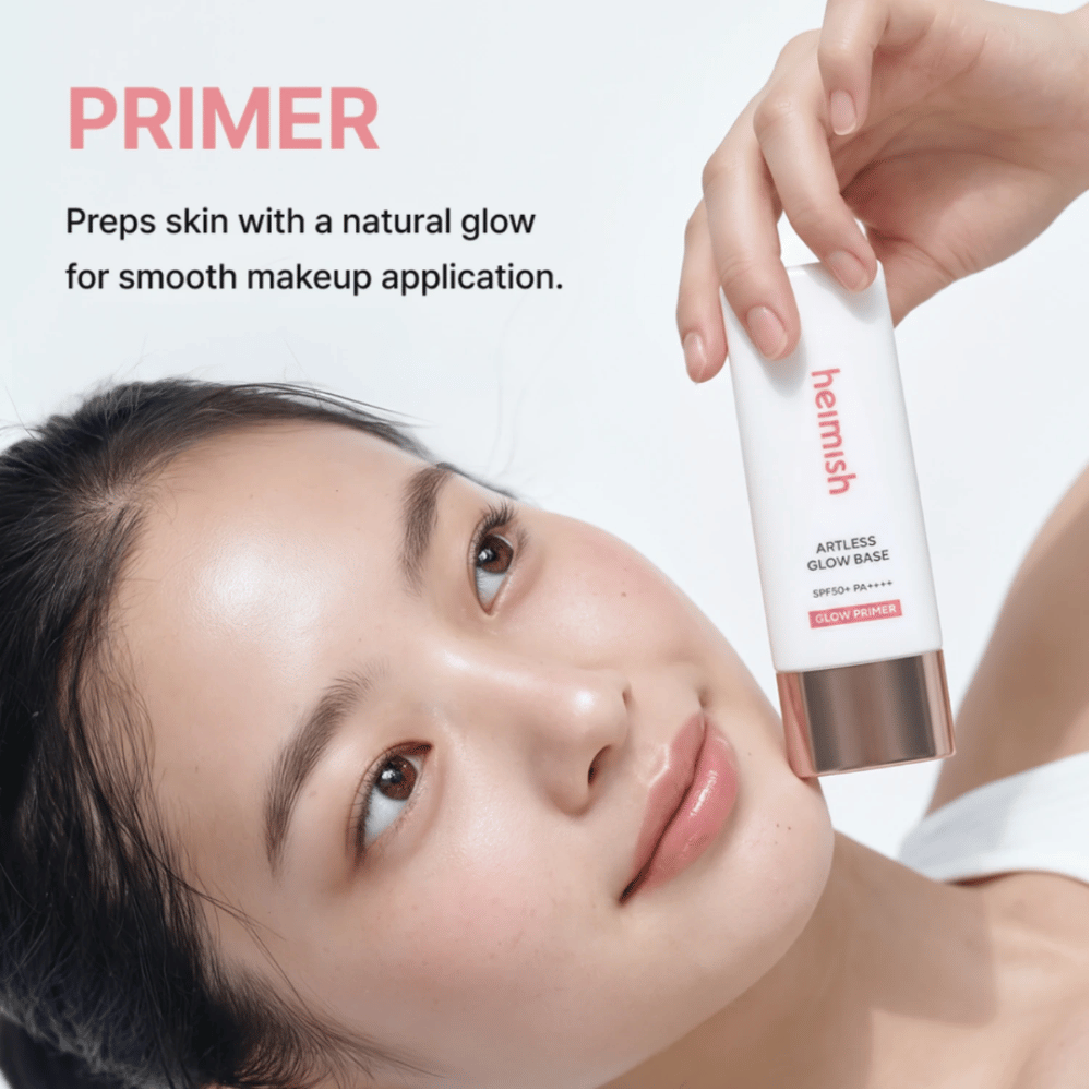 Heimish Artless Glow Base SPF50+ PA++++ käytetään primer ennen meikkiä tasaisen pohjan ja luonnollisen hehkun saamiseksi.