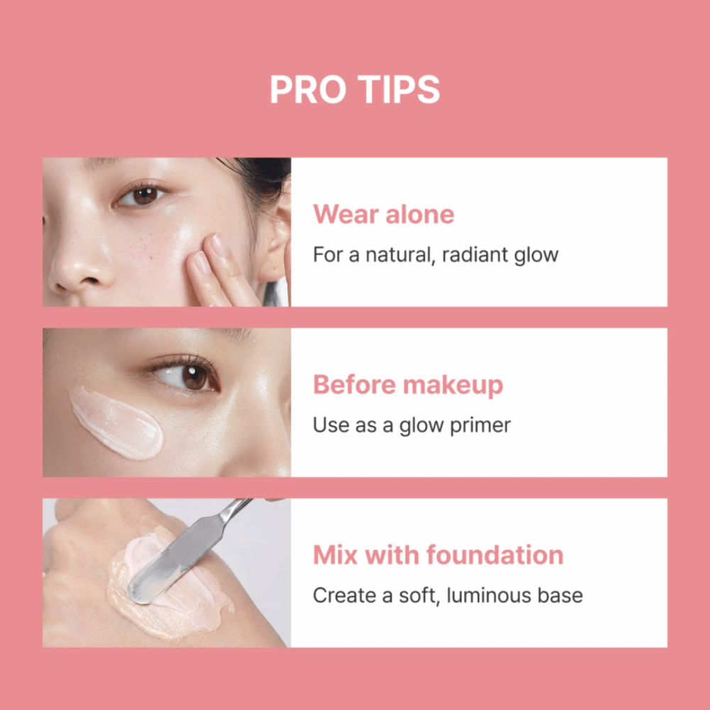 Heimish Artless Glow Base – kolme tapaa käyttää glow primer: yksinään, ennen meikkiä tai sekoitettuna foundation kanssa lisähehkua varten.