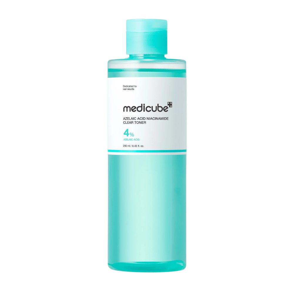 Medicube Azelaic Acid Niacinamide Clear Toner 250 ml, jossa on 4 % atselaiinihappoa, kehitetty tasapainottamaan ihoa, vähentämään ylimääräistä rasvaisuutta ja antamaan tasaisemman ihonsävyn.