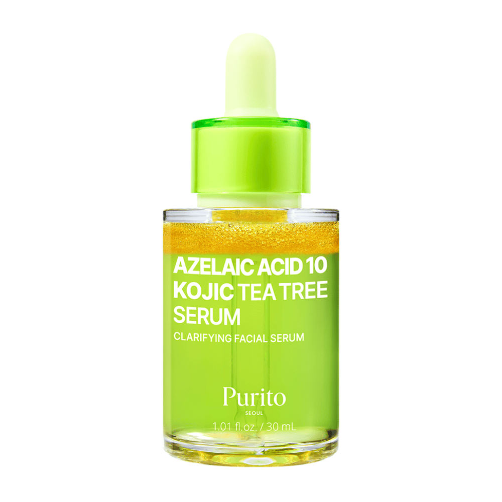 Tuotekuva Purito Azelaic Acid 10 Kojic Tea Tree Serum 30 ml. Kirkastava kasvoseerumi epätasaiselle ihonsävylle ja epäpuhtauksille.