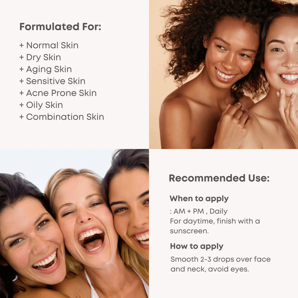 Tuotetiedot B-Boost 10% Niacinamide Serum, mukaan lukien suositukset käytöstä ja ihotyypeistä.