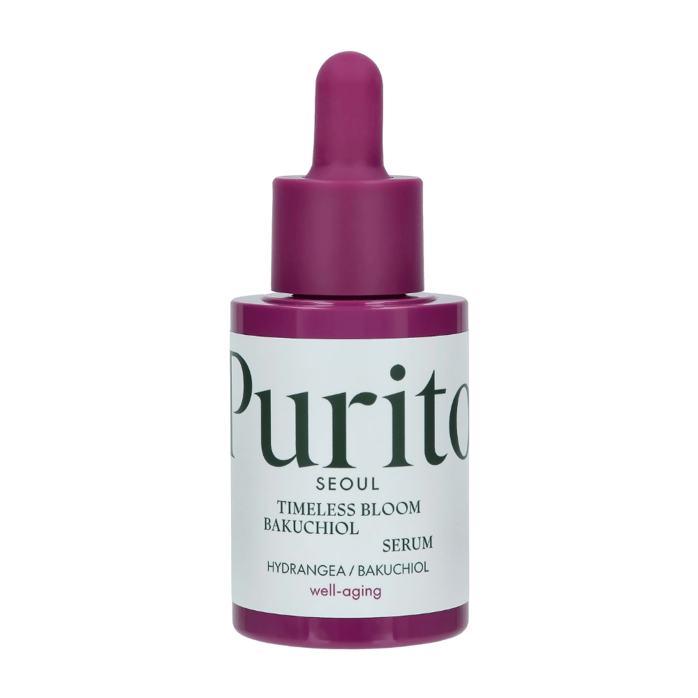 Purito Timeless Bloom Bakuchiol Serum on täydellinen well-aging-tuote, joka yhdistää hortensian ja bakuchiolin parantaakseen ihon kimmoisuutta ja vähentääkseen näkyviä juonteita. Mieto ja tehokas kaikille ihotyypeille, aiheuttamatta ärsytystä.