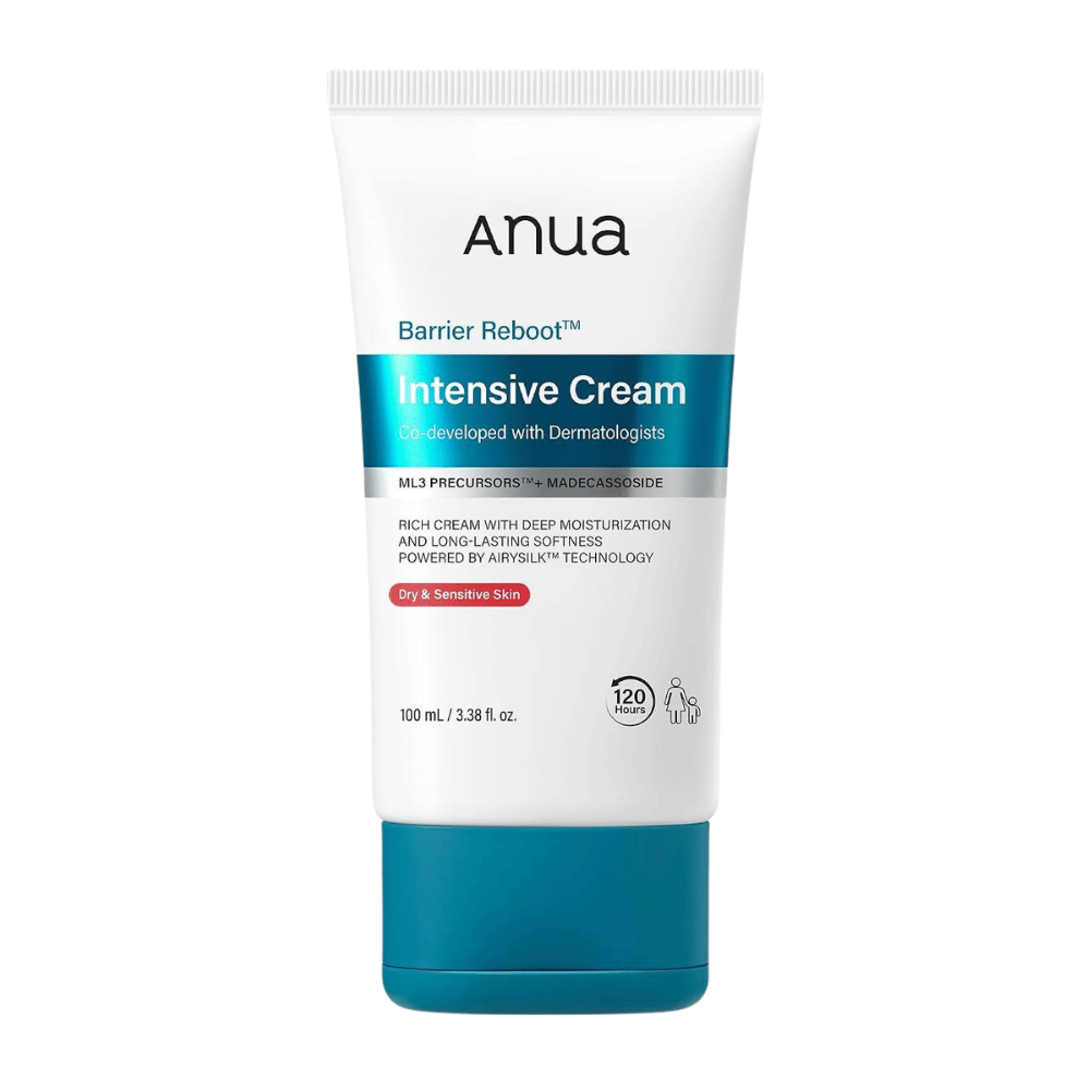 5. Anua Barrier Reboot Intensive Cream 100 ml – valkoinen pakkaus turkoosilla korkilla valkoista taustaa vasten
