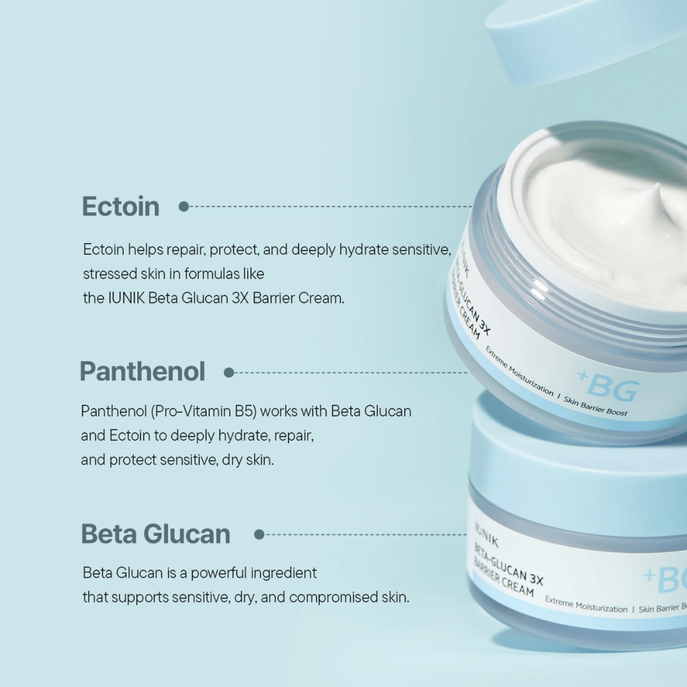 iUNIK Beta-Glucan 3X Barrier Cream beetaglukaanilla, ektoiinilla ja pantenolilla intensiiviseen kosteutukseen ja vahvistamaan ihon suojakerrosta