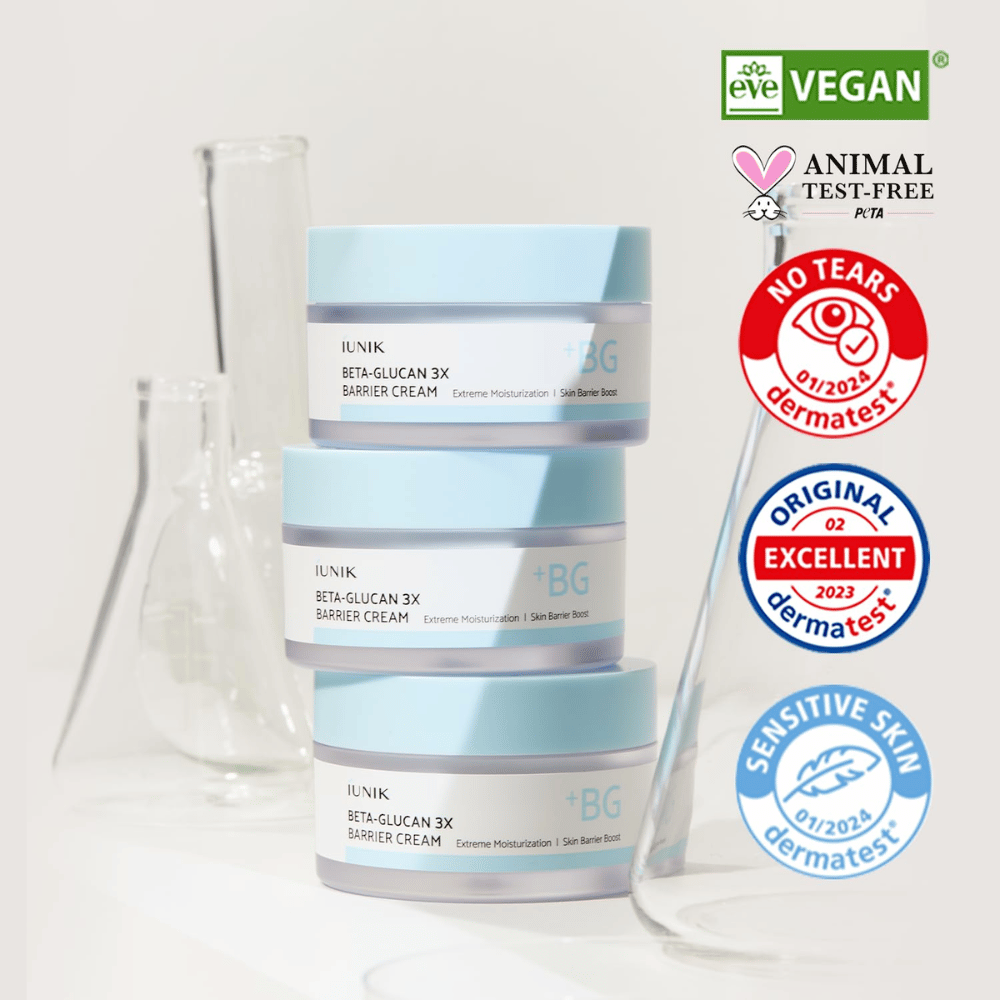 iUNIK Beta-Glucan 3X Barrier Cream vegaanisella koostumuksella ja dermatologisesti testatulla suojavoiteella herkälle iholle