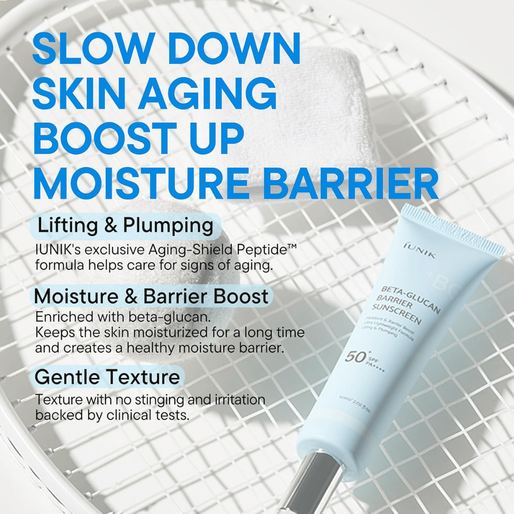 iUNIK Beta-Glucan Barrier Sunscreen SPF50+ PA++++ kosteuttava aurinkovoide ilman white castia kaikille ihonsävyille