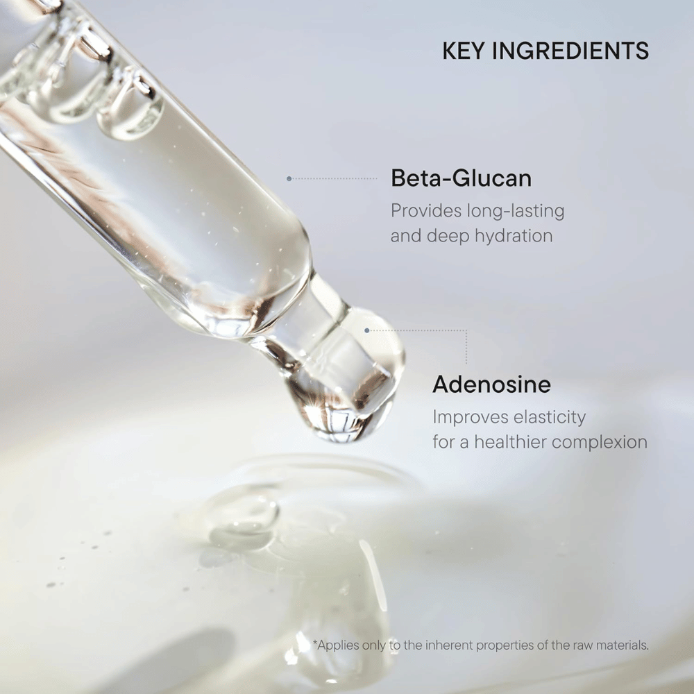 iUNIK Beta-Glucan Power Moisture Serum beetaglukaanilla ja adenosiinilla, jotka tarjoavat pitkäkestoista kosteutusta ja parannettua elastisuutta