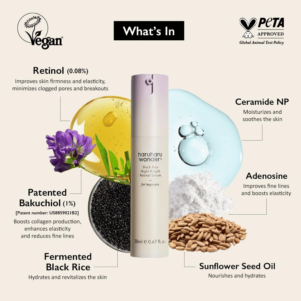 Haruharu Wonder Black Rice Night Knight Retinol Serum – retinoli, bakuchioli, keramidi ja fermentoitu musta riisi