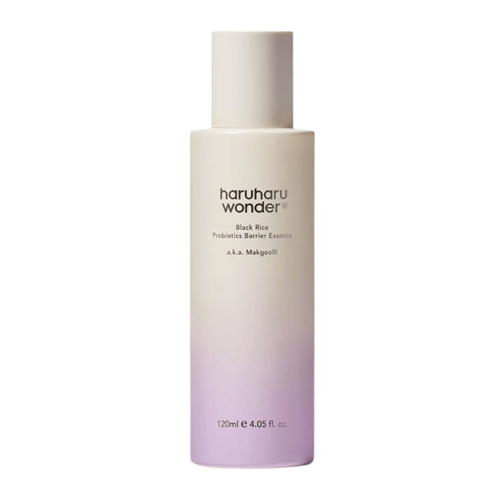 Haruharu Wonder Black Rice Probiotics Barrier Essence 120 ml kevyellä koostumuksella, joka vahvistaa ihoa ja antaa luonnollista hehkua