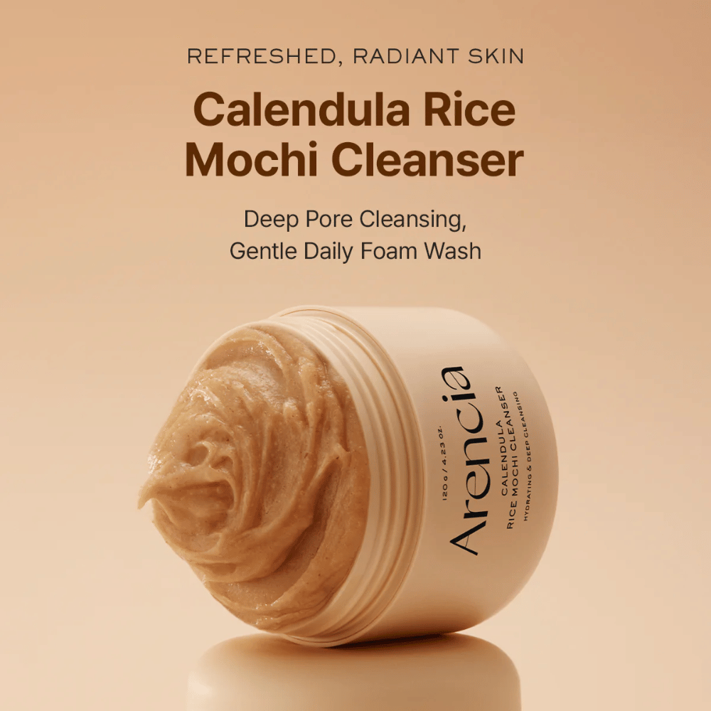 Arencia Calendula Rice Mochi Cleanser 120 g – kosteuttava korealainen puhdistusaine riisillä ja kehäkukalla, joka jättää ihon pehmeäksi, kirkkaaksi ja tasapainoiseksi.