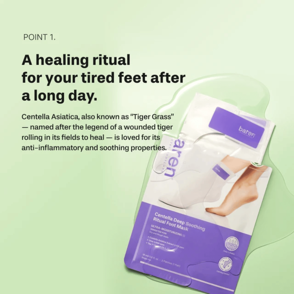 5. Baren Centella Deep Soothing Ritual Foot Mask – rauhoittava jalkahoito centella asiaticalla väsyneille, kuiville ja karheille jaloille