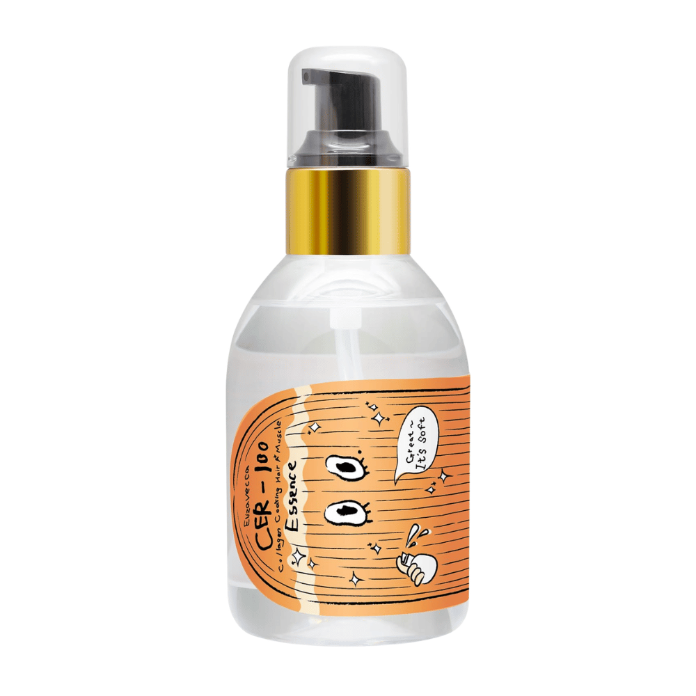 Yksinkertainen tuotekuva Elizavecca CER-100 Collagen Coating Hair A+ Muscle Essence vaaleaa taustaa vasten.