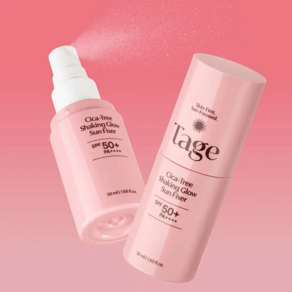 TAGE Cica-Tree Shaking Glow Sun Fixer SPF50+ PA++++ – kosteuttava aurinkosuojasuihke hehkulla
