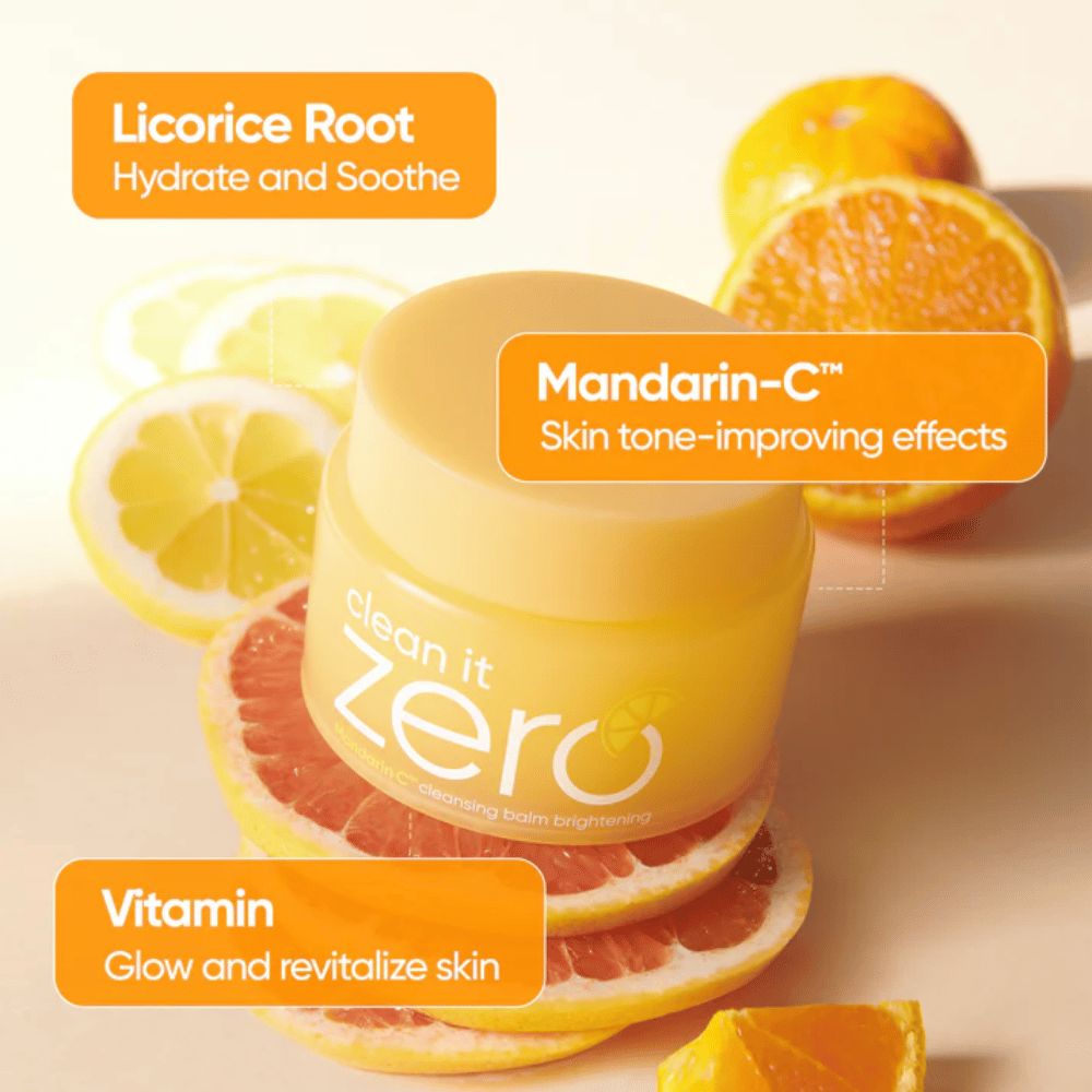 Banila Co Clean It Zero Mandarin-C cleansing balm appelsiiniuuteella, joka parantaa ihonsävyä, hehkua ja ehkäisee epätasaista ihoa sekä hienoja juonteita