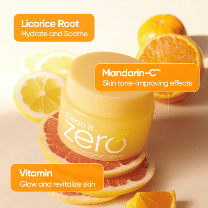 Banila Co Clean It Zero Mandarin-C cleansing balm appelsiiniuuteella, joka parantaa ihonsävyä, hehkua ja ehkäisee epätasaista ihoa sekä hienoja juonteita