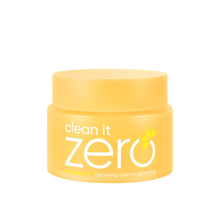 Banila Co Clean It Zero Cleansing Balm Brightening Mandarin-C:llä keltaisessa purkissa, puhdistusbalmi, joka sulattaa meikin pois ja tekee ihosta kirkkaamman