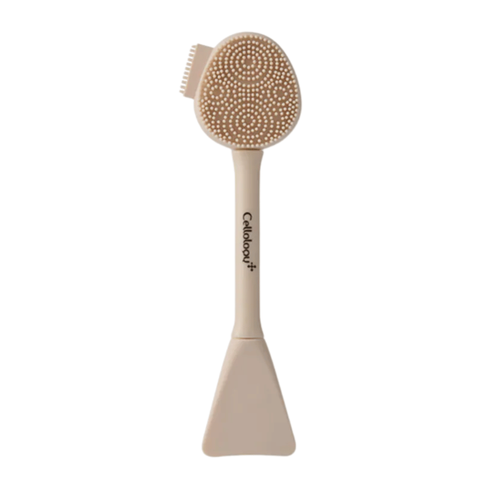 3. Cellolopy Cleaning Brush – beige kasvoharja pehmeillä silikoniharjaksilla ja lastalla kasvonaamioiden levittämiseen
