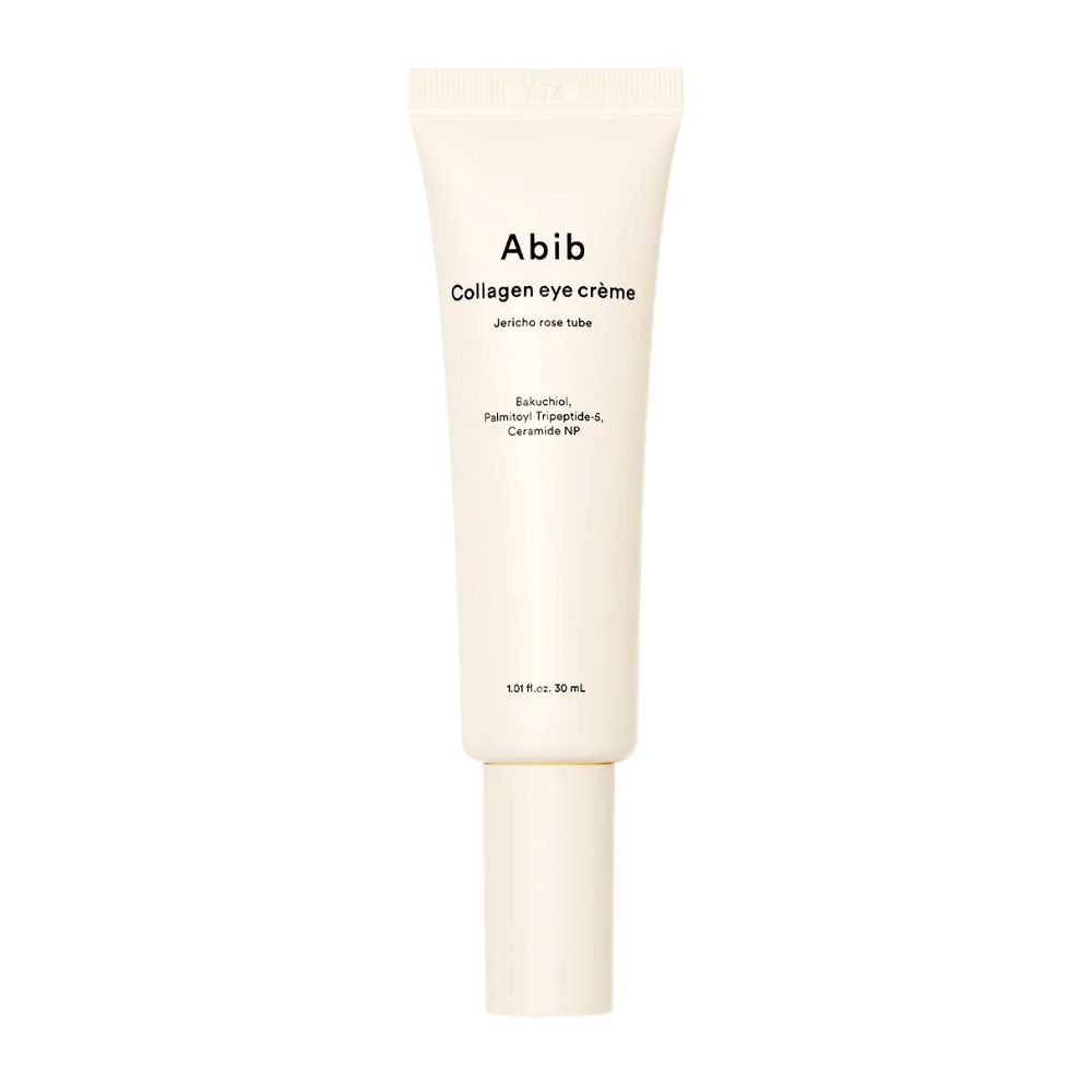 Kuva tuotteesta Abib Collagen Eye Crème – Jericho Rose Tube 30 ml. Sisältää bakuchiolia, tripeptidejä ja keramideja kiinteämmälle iholle.