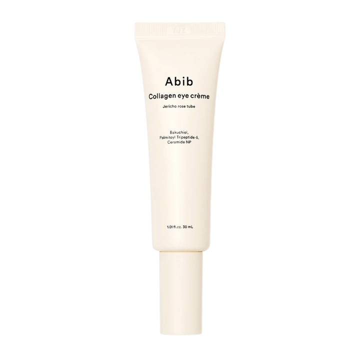 Produktbild av Abib Collagen Eye Crème – Jericho Rose Tube 30 ml. Innehåller bakuchiol, tripeptider och ceramider för fastare hud.