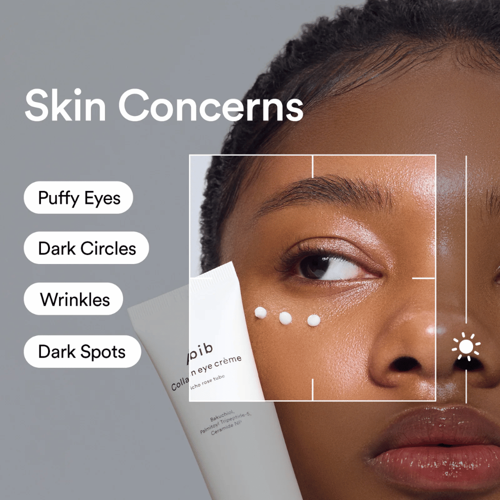 Nainen levittää Abib Collagen Eye Crème -voidetta silmän alle turvotuksen, tummien silmänalusten, ryppyjen ja pigmenttiläiskien hoitoon.