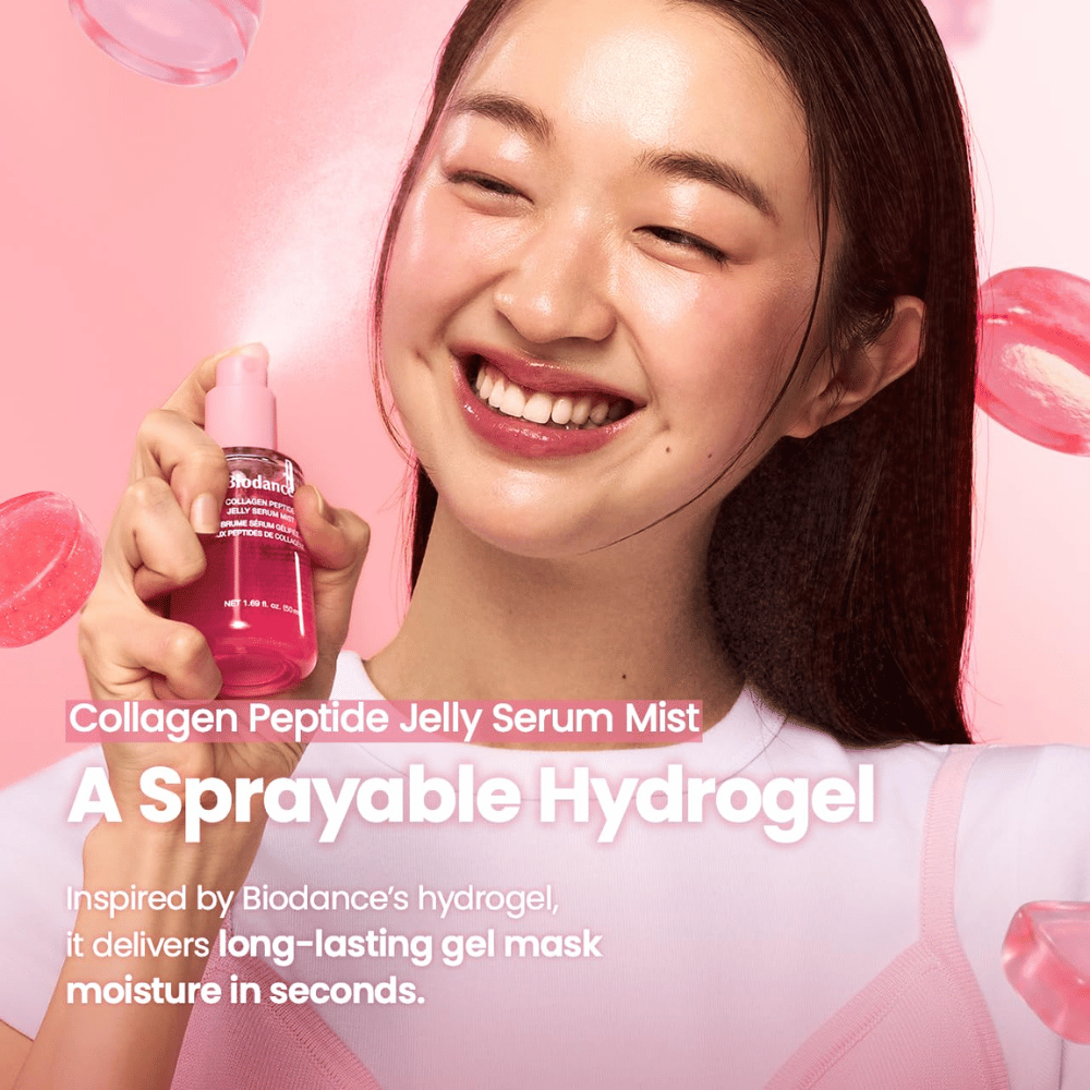 Biodance Collagen Peptide Jelly Serum Mist – suihkutettava hydrogeelistä inspiroitu kasvosuihke nopeaan ja pitkäkestoiseen kosteutukseen.