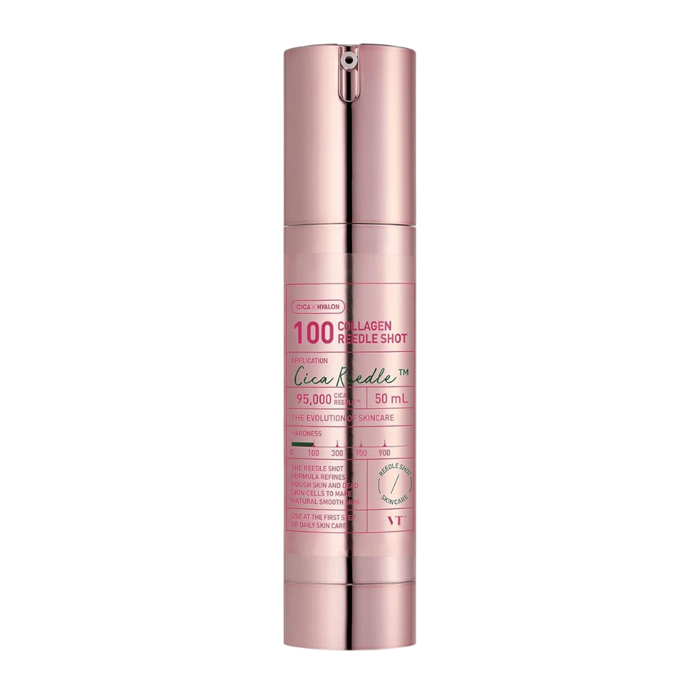 Tuotekuva VT Collagen Reedle Shot 100 – 50 ml. Parantaa ihon elastisuutta ja tasaisuutta kollageenimikroneuloilla.