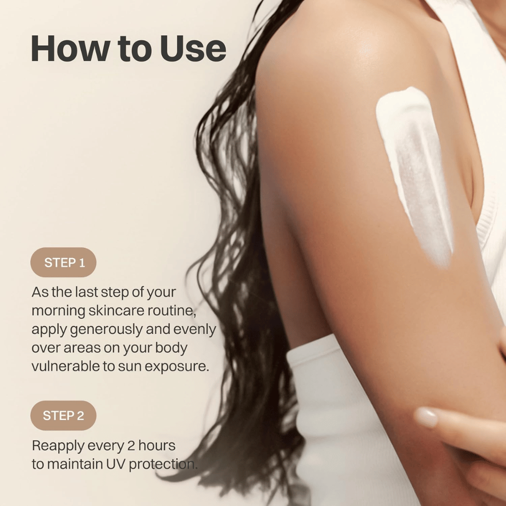 Beauty of Joseon Comfort Protection Mineral Body Sun Lotion SPF30 levitetään käsivarteen