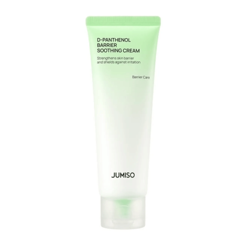 Tuotekuva Jumiso D-Panthenol Barrier Soothing Cream vihreässä tuubissa valkoisella taustalla.