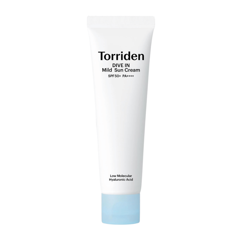 Puhdas tuotekuva tuotteesta Torriden DIVE-IN Mild Sun Cream valkoisella taustalla.