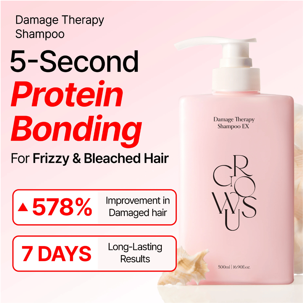 GROWUS Damage Therapy Shampoo EX proteiinisidoksilla vaurioituneille, vaalennetuille ja pörröisille hiuksille