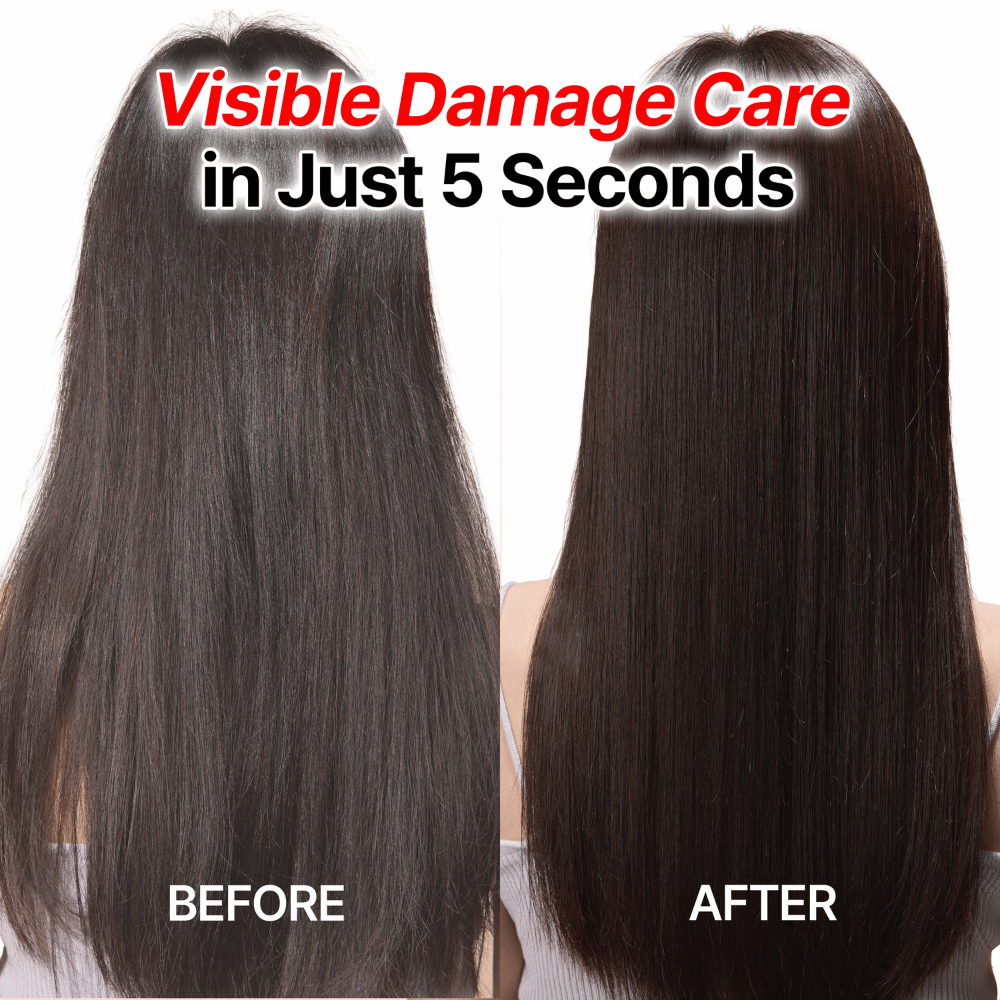 Ennen ja jälkeen -tulokset GROWUS Damage Therapy Shampoo EX sileämpien ja terveempien hiusten puolesta
