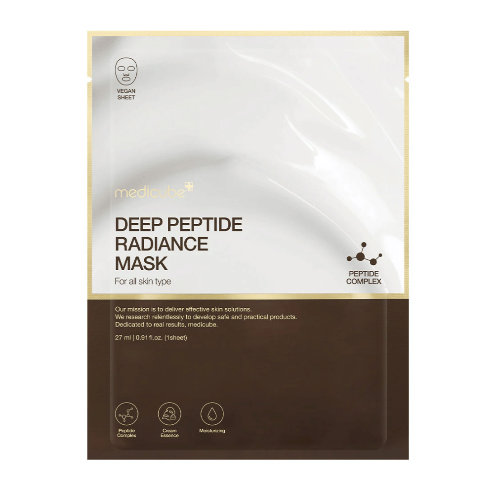 Medicube Deep Peptide Radiance Mask etupuoli, vegaaninen Sheet mask peptidikompleksilla kosteutukseen ja hehkuun.