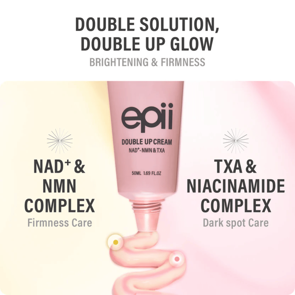 EPII Double Up Cream NAD+, NMN & TXA – kasvovoide, jossa on niasiiniamidia ja traneksaamihappoa tasaisemman ihonsävyn, kiinteyden ja kosteutuksen tueksi.