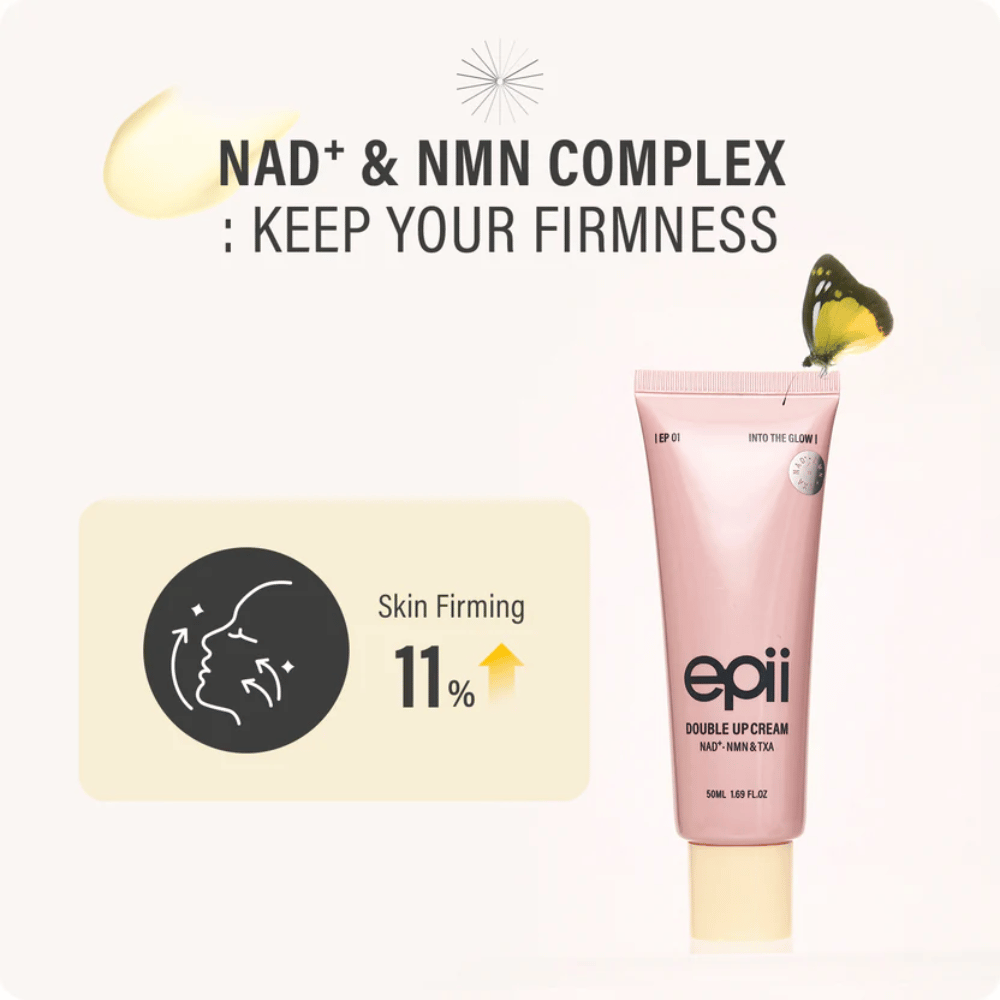 EPII Double Up Cream, jossa on NAD+ ja NMN, jotka auttavat tekemään ihosta kiinteämmän, parantamaan elastisuutta ja tuomaan nuorekasta hehkua.