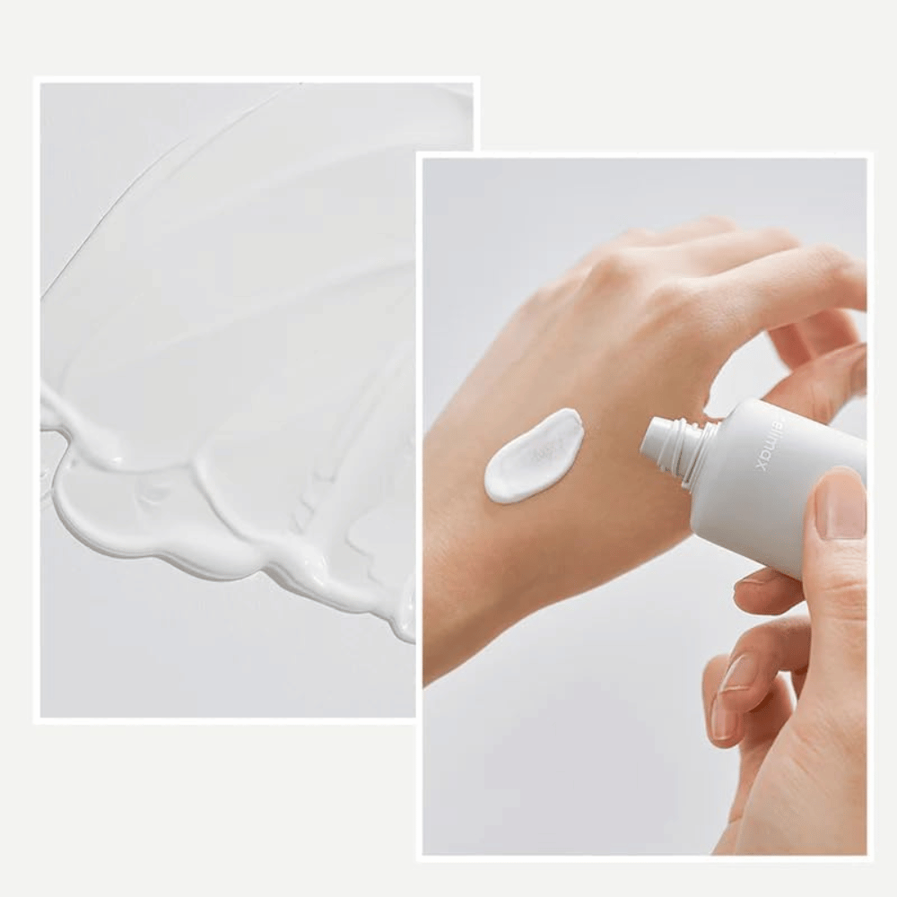 Celimax Dual Barrier Watery Sun Cream SPF50+ PA++++ kevyellä, kosteuttavalla koostumuksella, joka imeytyy nopeasti ilman valkoista kalvoa tai tahmaisuutta.
